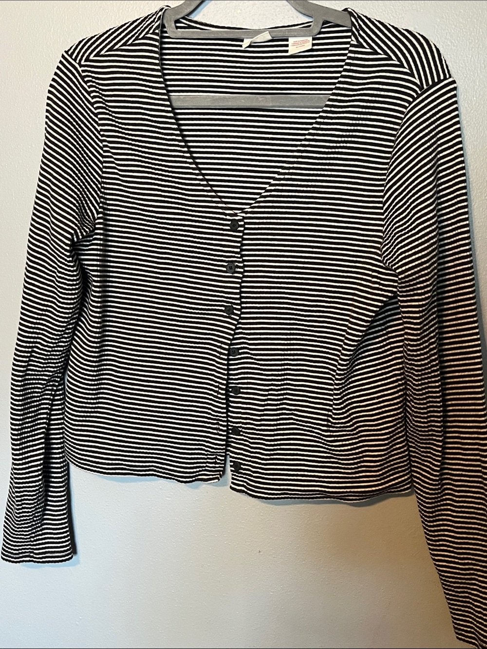 Levi's Black & White Striped Button-Front Long Sleeve Top